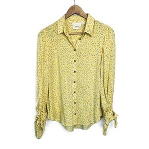 Maeve By Anthropologie Size 6 Blithe Button-Up Collared Top Tie Cuff Yellow